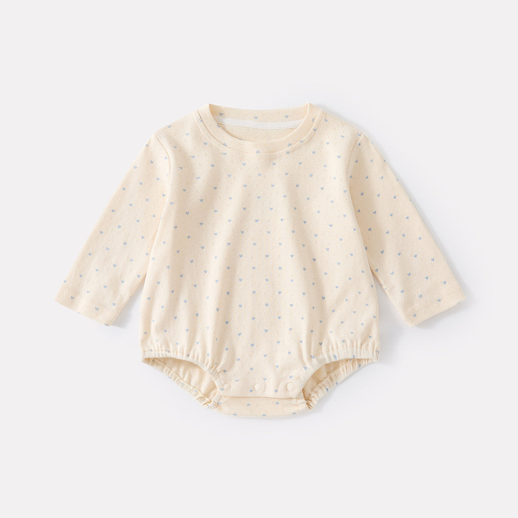 Cute Cartoon Strap Baby Girl  Long Sleeve Snap Diaper Set with Heart Print Two-Piece Outfit
