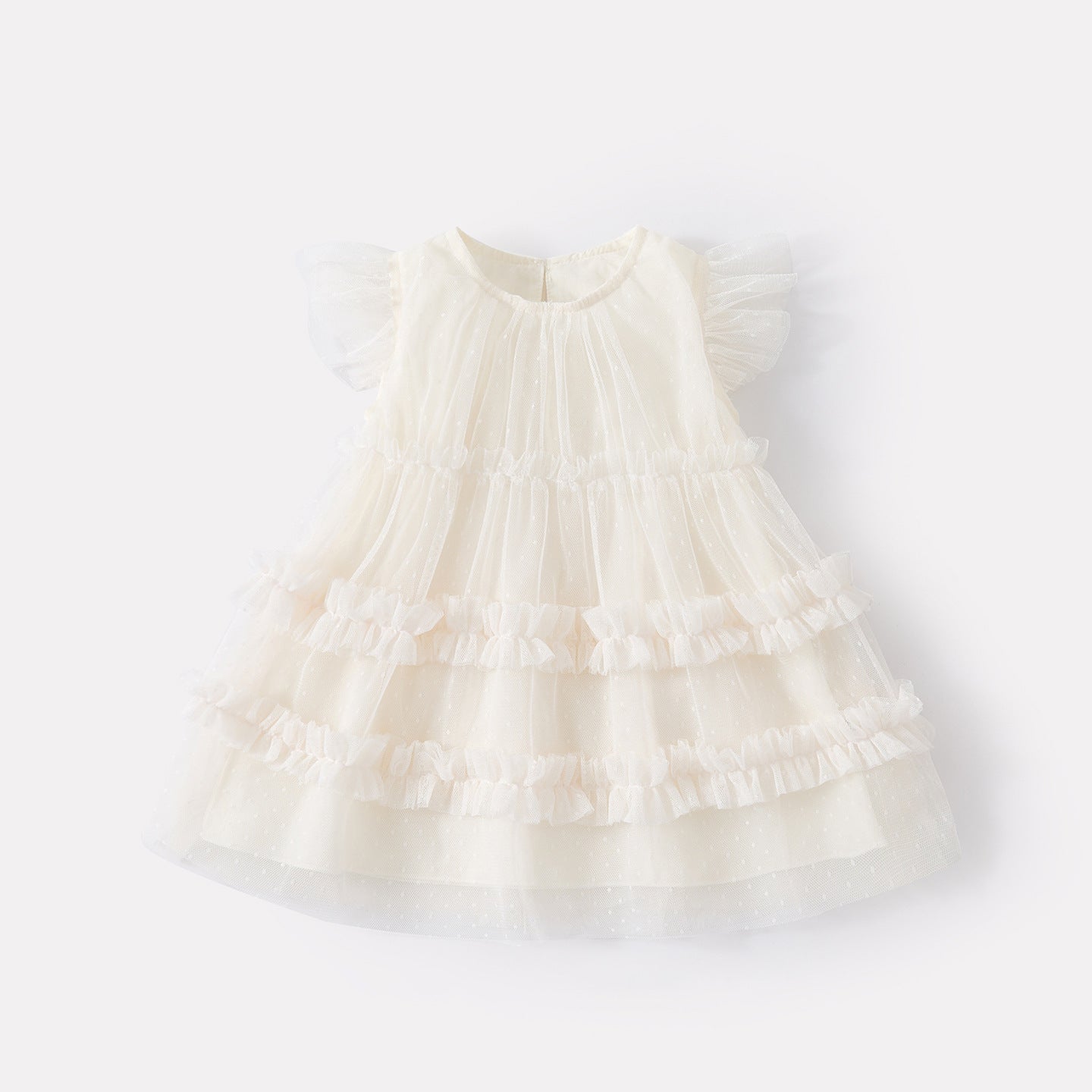 Layered Tulle Dress with Flutter Sleeves for Girls, Simple and Sweet Sleeveless Summer Dress, Breathable and Lightweight