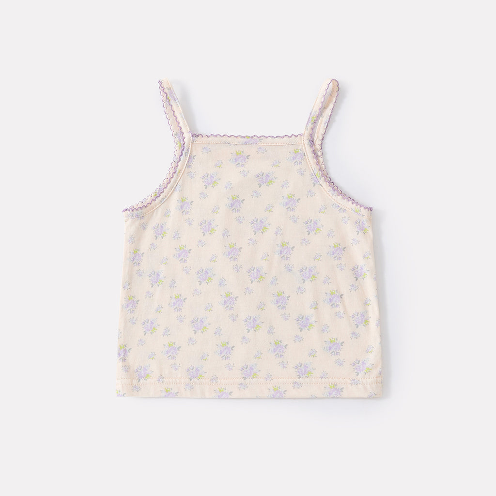Sweet Floral Strap Top with Puff Short Pants Set, Lightweight Two-Piece Outfit