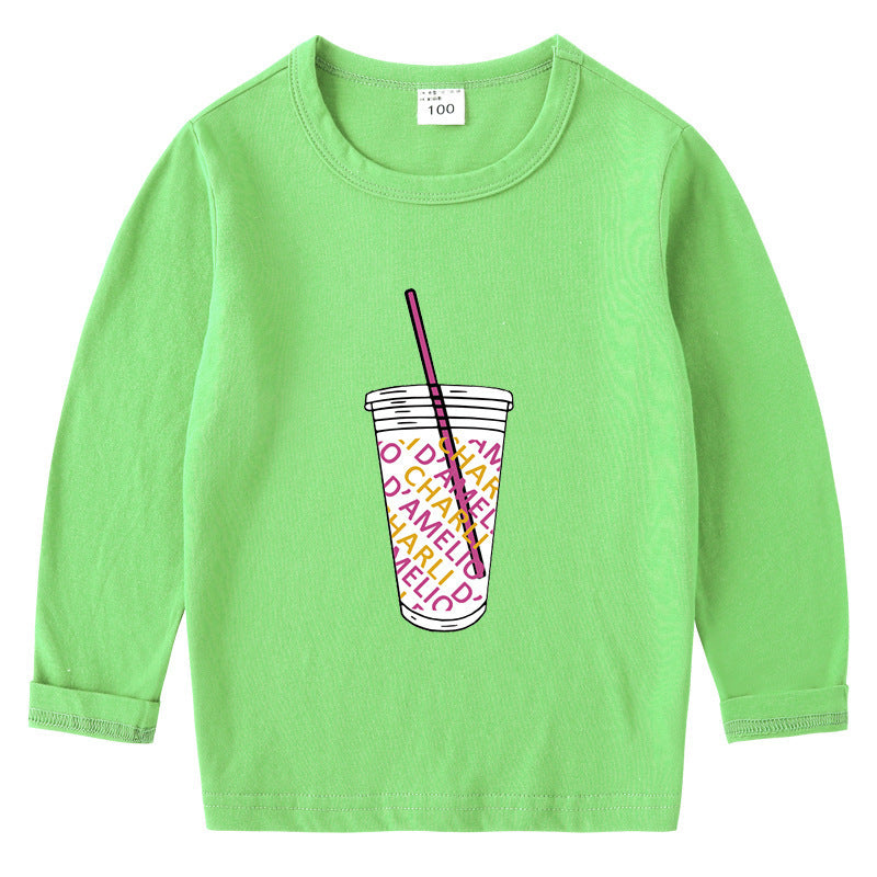 Children's cotton T-shirt with round neck and long sleeved base