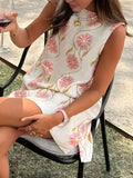 Fashionable Pink Floral Round Neck Sleeveless Vest Dress for Women Casual Summer Style