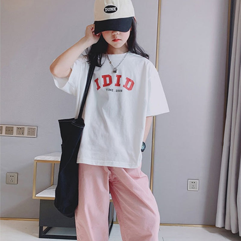 Children's T-Shirt  Girls White Short Sleeve Basic Tee for Medium to Large Kids Apparel